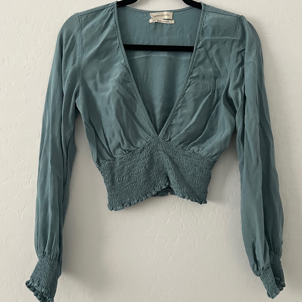 Urban Outfitters Dusty Teal V-Neck Blouse